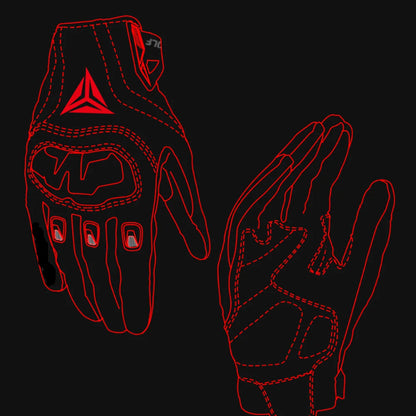 Red outline of a glove on a black background Product Parameters text at the top.