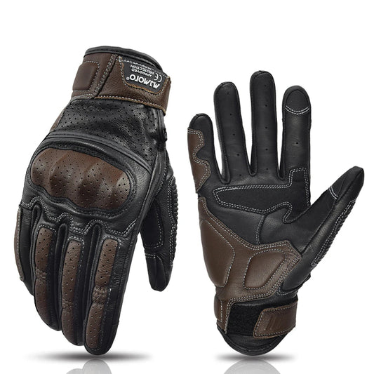 Brown and black motorcycle gloves  on a white background